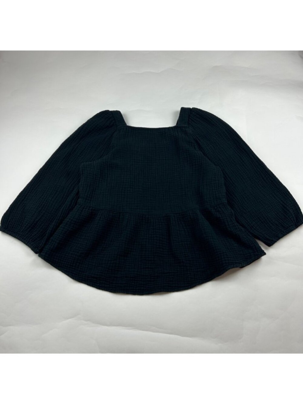 Madewell Black Cotton Gauze Millbrook Puff-Sleeve Peplum Top L - Picture 7 of 7